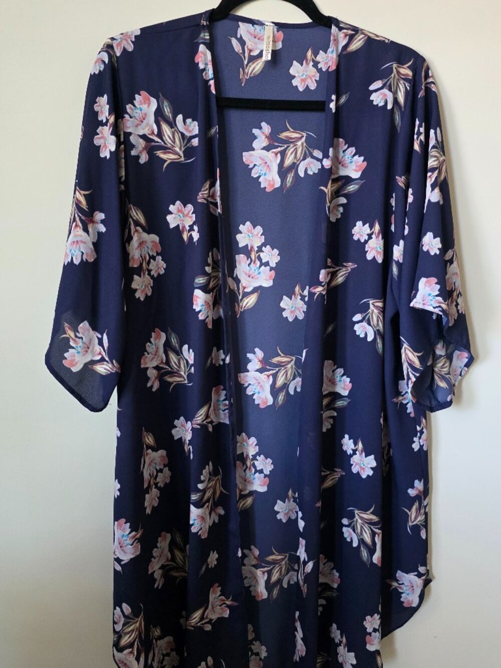 Navy floral print kimono
